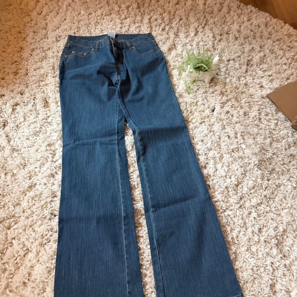 Stylish ellemenno beautiful solid Y2K, dark denim Dark Blue Flare Jeans blue fla - Picture 2 of 6